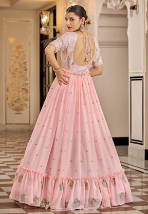 Georgette Embroidered Gown in Pink