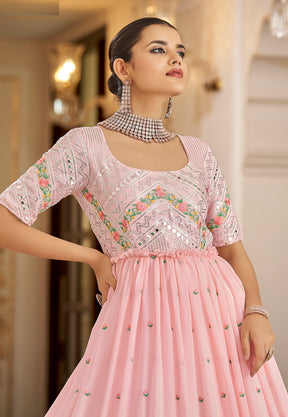 Georgette Embroidered Gown in Pink