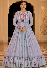 Georgette Embroidered Gown in Light Blue