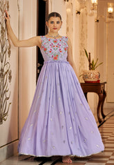 Georgette Embroidered Gown in Light Purple