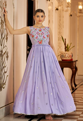 Georgette Embroidered Gown in Light Purple