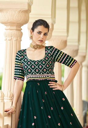 Georgette Embroidered Gown in Dark Green