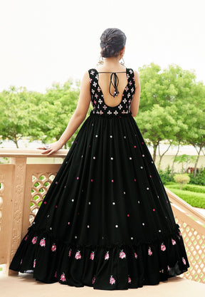 Georgette Embroidered Gown in Black