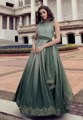 Chinon Embroidered Gown in Light Green