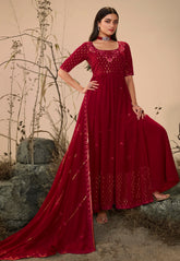 Georgette Embroidered Pakistani Suit in Red