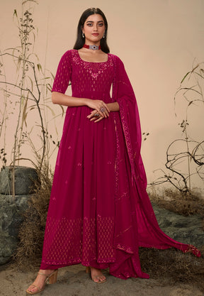 Georgette Embroidered Pakistani Suit in Dark Pink