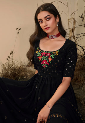 Georgette Embroidered Pakistani Suit in Black