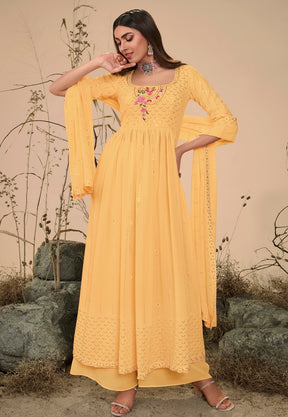 Georgette Embroidered Pakistani Suit in Yellow