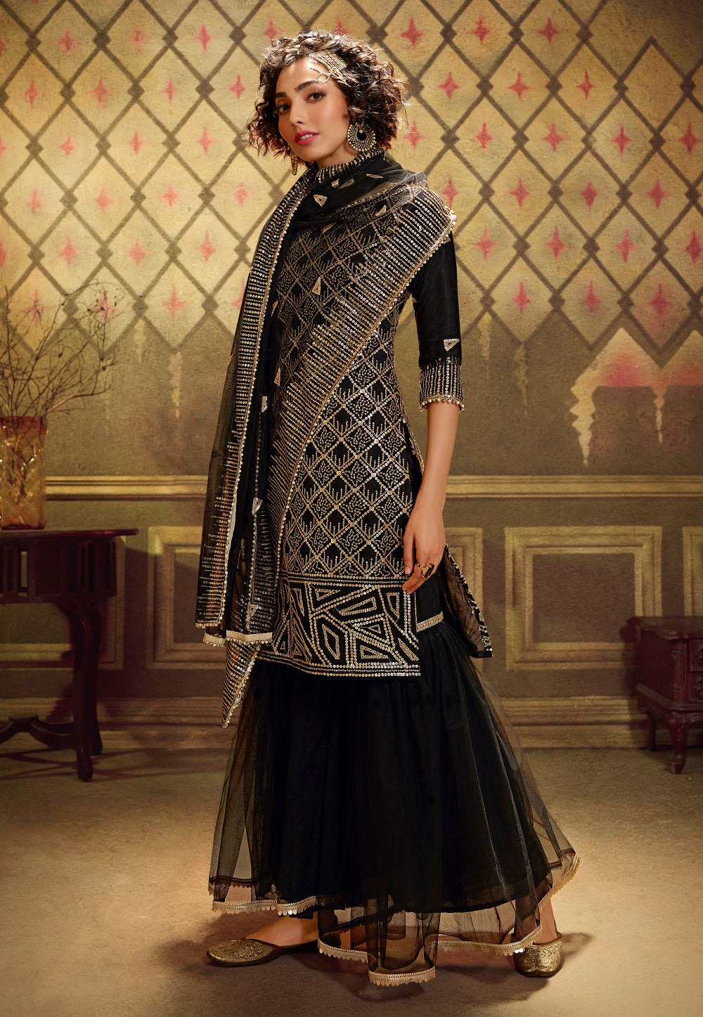 Net Embroidered Pakistani Suit in Black