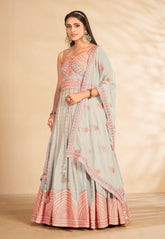 Embroidered Georgette Abaya Style Suit in Sky Blue