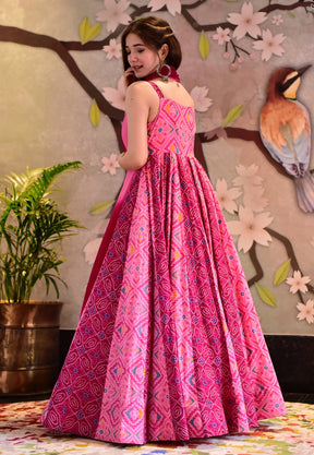 Digital Printed Chiffon Gown in Pink