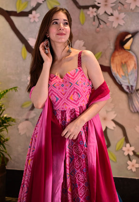Digital Printed Chiffon Gown in Pink