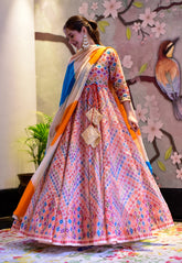 Digital Printed Chiffon Gown in Multicolor