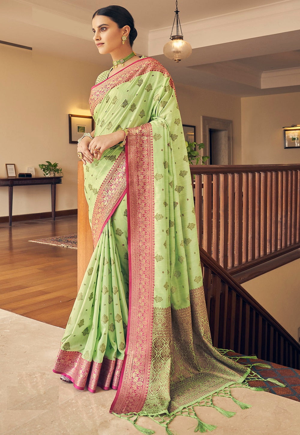 Woven Art Silk Saree in Light Green