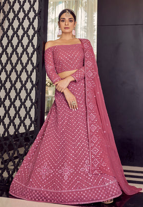 Embroidered Georgette Lehenga in Dusty Pink