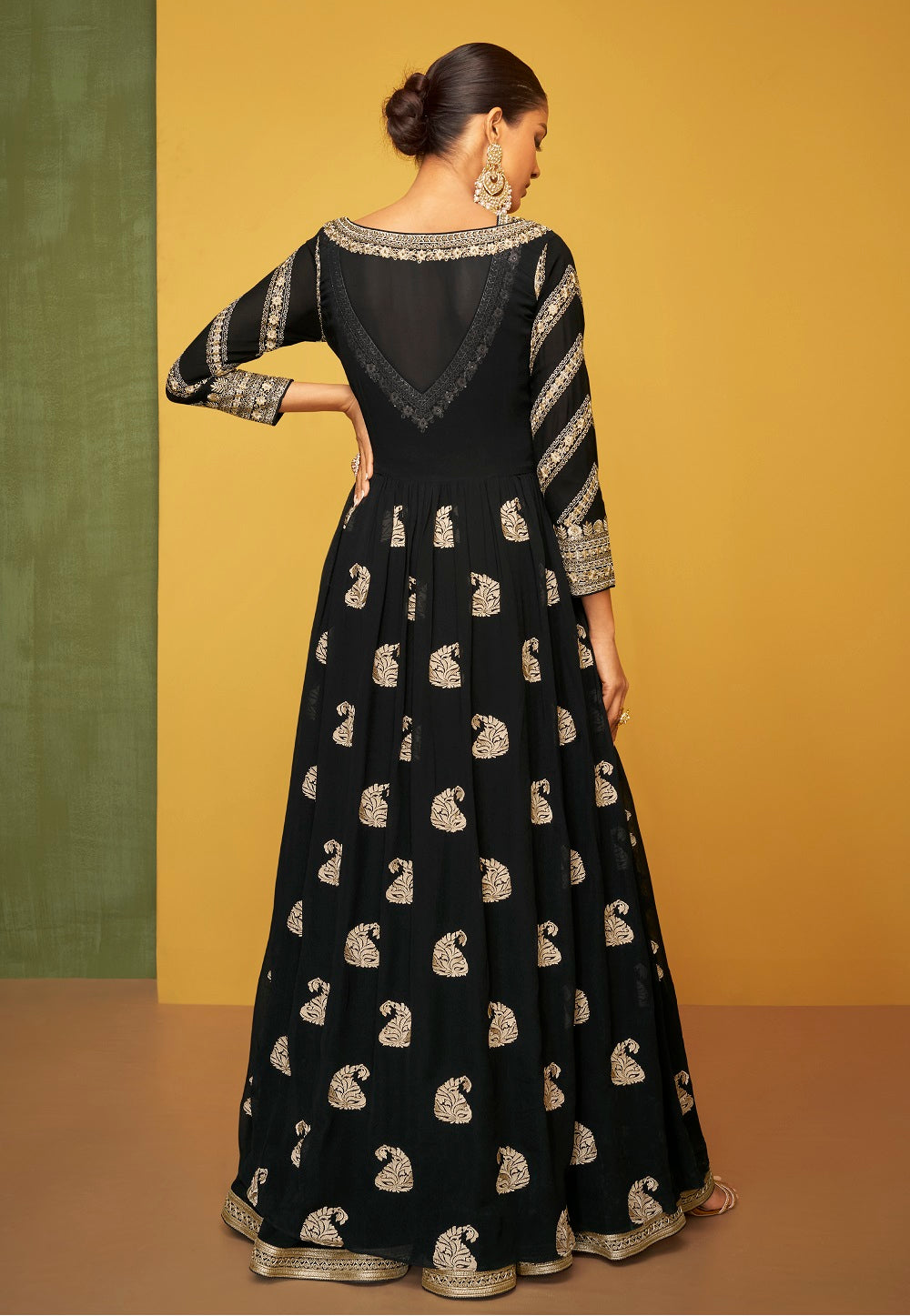 Georgette Embroidered Abaya Style Suit in Black