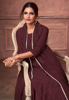 Georgette Embroidered Pakistani Suit in Brown