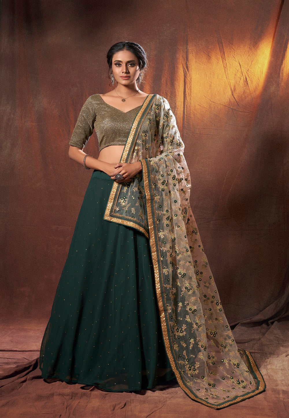 Georgette Embroidered Lehenga in Green