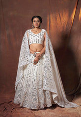Georgette Embroidered Lehenga in White