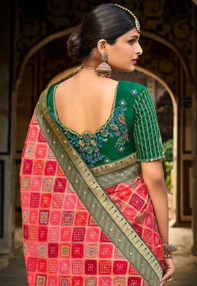 Woven Viscose Silk Saree in Pink and Red