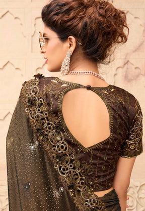 Embroidered Lycra Saree in Brown