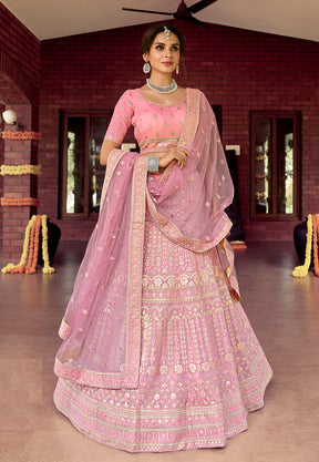 Organza Embroidered Lehenga in Pink
