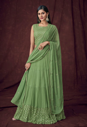 Georgette Embroidered Lehenga in Dusty Green
