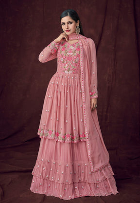 Georgette Embroidered Lehenga in Pink