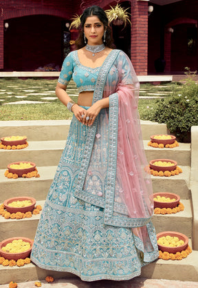 Organza Embroidered Lehenga in Blue