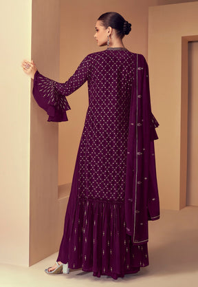 Georgette Embroidered Lehenga in Purple