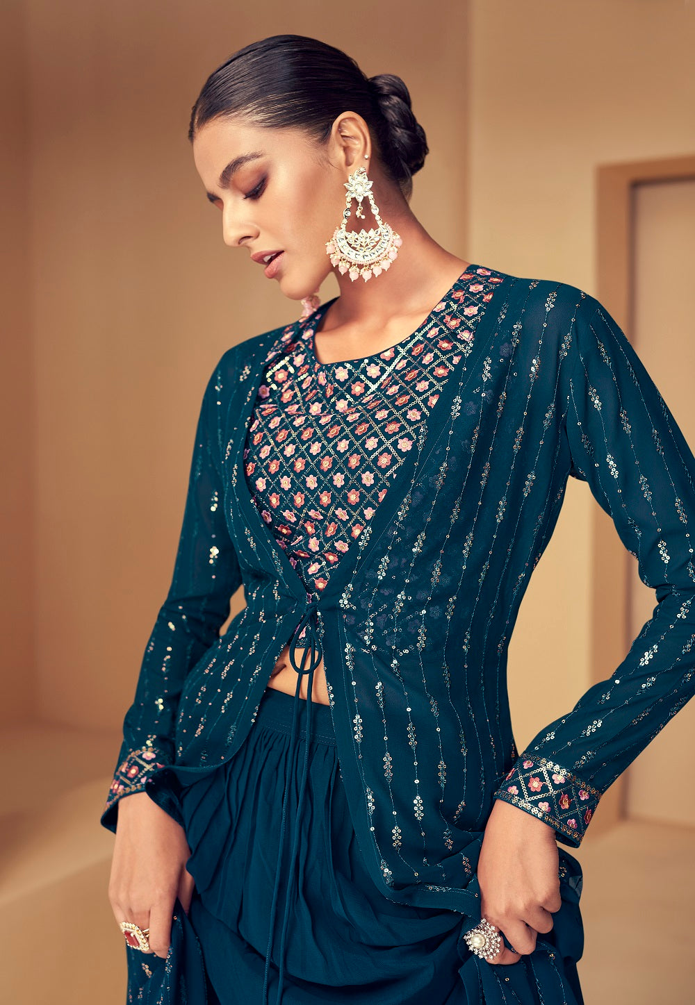 Georgette Embroidered Lehenga in Blue