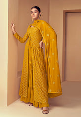 Georgette Embroidered Lehenga in Yellow