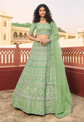 Embroidered Organza Lehenga in Pastel Green
