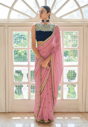 Georgette Embroidered Saree in Light Pink