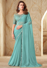 Embroidered Georgette Saree in Sky Blue