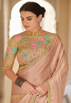 Embroidered Organza Saree in Rose Gold