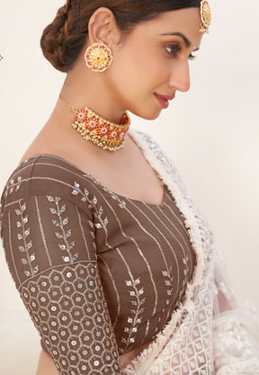 Georgette Embroidered Lehenga in Light Brown