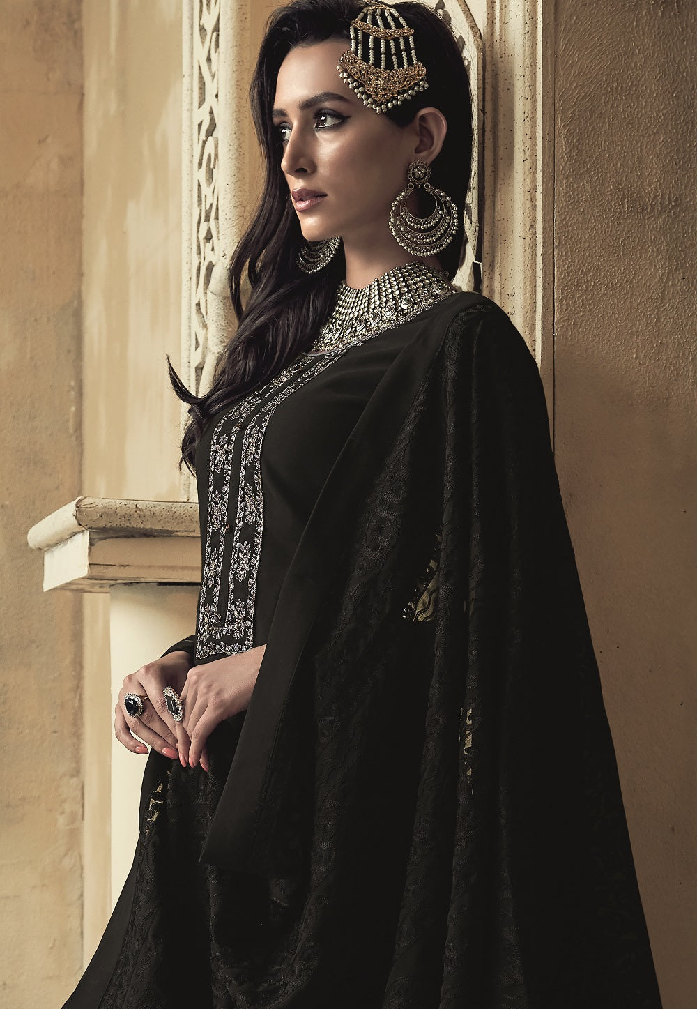 Embroidered Georgette Pakistani Suit in Black