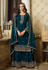 Georgette Embroidered Pakistani Suit in Teal Blue