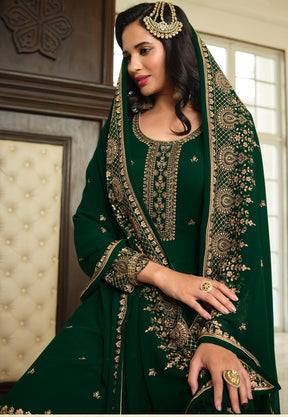 Georgette Embroidered Pakistani Suit in Dark Green