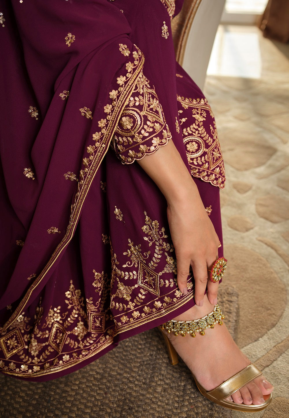 Georgette Embroidered Pakistani Suit in Purple
