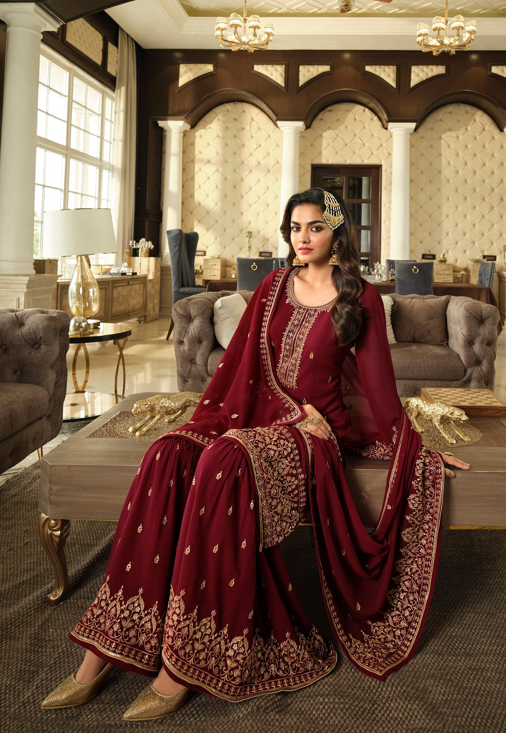 Georgette Embroidered Pakistani Suit in Maroon