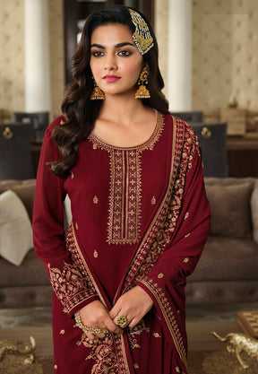Georgette Embroidered Pakistani Suit in Maroon