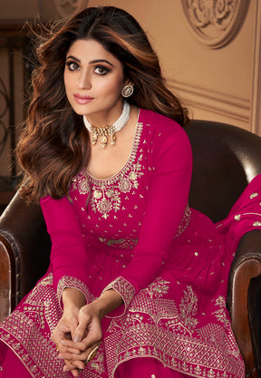 Georgette Embroidered Pakistani Suit in Fuchsia