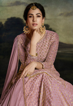 Net Embroidered Pakistani Suit in Pink