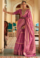 Patola Printed Art Silk Saree in Pink
