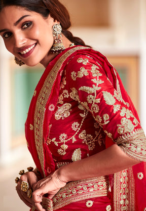 Embroidered Organza Silk Saree in Red
