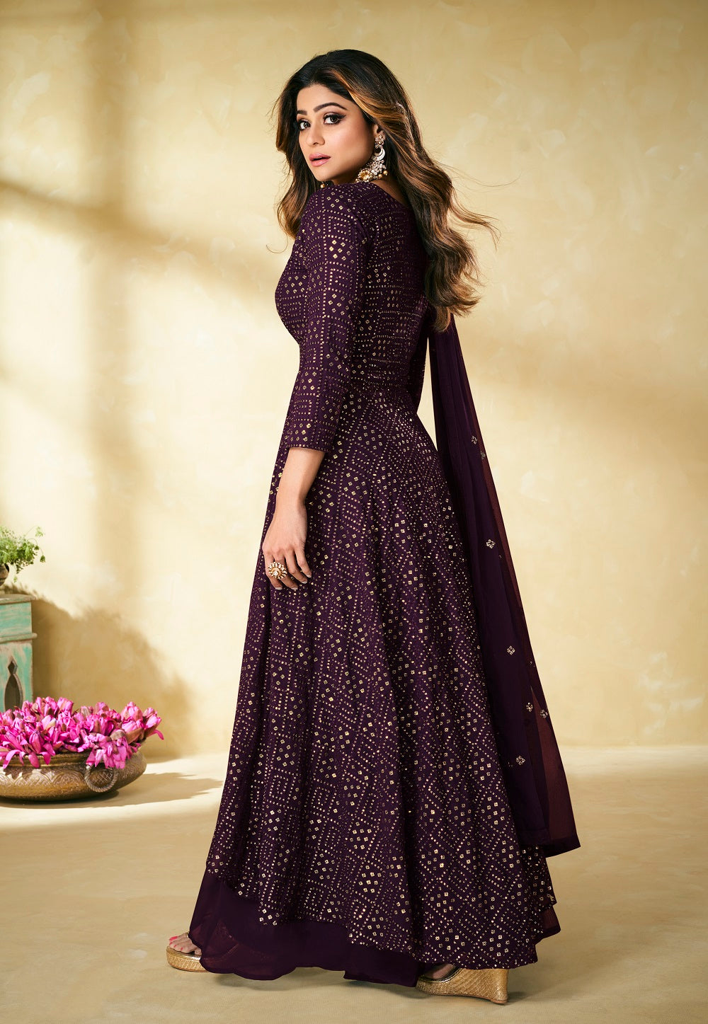 Embroidered Georgette Pakistani Suit in Dark Purple