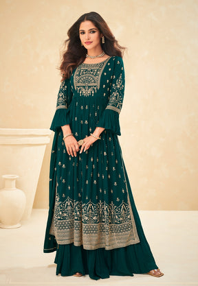 Embroidered Georgette Pakistani Suit in Green