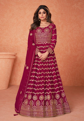 Georgette Abaya Style Embroidered Suit in Pink